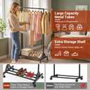 Rolling Garment Rack - Retractable Clothes Rack with Hanging Rods, Lockable Wheels and Bottom Storage Shelf - Sturdy Coat Rack, Freestanding Clothing Organizer for Bedroom, Laundry & Closet, 16.9"D x 48.4"W x 56.7"H