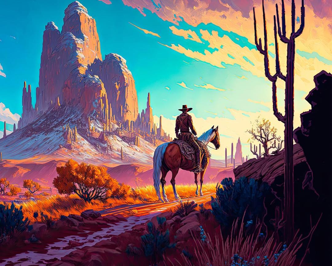 TUMOVO Cowboy Paint by Number for Adults, Landscape Paint by Number Kits, Abstract Number Painting for Adults with Brushes and Pigment, Painting for Wall Decor, 16x20 Inch