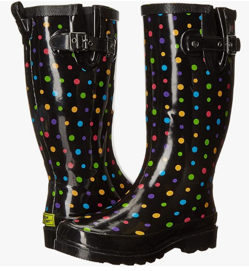 GOGO Classic Black Rainbow Polka Dot Rain/Snow Boots Women Size 8