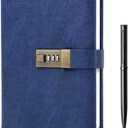 WEMATE Diary with Lock, A5 PU Leather Journal with Lock 240 Pages, Vintage Locks Journal Password Notebook with Pen, Locks Diary Planner Organizer for Men and Women, 8.6x5.8in Blue