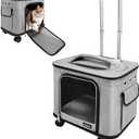 Pet Carrier with Wheels,Rolling Cat Carrier with Adjustable Pull Rod for Travel,Outdoor Use,Airline Approved Dog Carrier with Handle,Gray