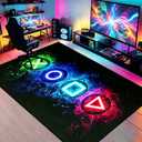 Games Area Rugs, Gamer Rug for Boy Cool Player Room Decor, Gaming Carpets for Boys Teens, Child Play Soft Floor Mat for Dining Living Room Sofa, Video Game Decor Decorate Doormats Black