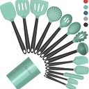 Coukre Silicone Kitchen Cooking Utensils Set with Holder Heat-Resistant, Food-Grade Kitchen Tools, Spatula, Spoon & Gadgets for Non-Stick Pans, Dishwasher Safe (14, AquaGreen)