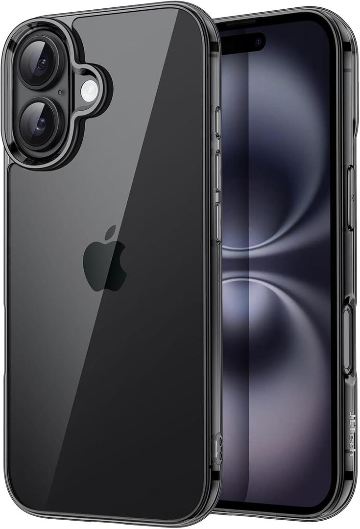 JETech Case for iPhone 16 6.1-Inch, Non-Yellowing Shockproof Phone Bumper Cover, Anti-Scratch Clear Back (Black)