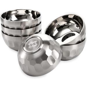 Okllen 6 Pack 18/8 Stainless Steel Snack & Soup Bowls, 15 Oz Non-slip Double-walled Insulated Set
