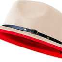 KUJUHA Wide Brim Fedora Two Tone Dress Hat, Cream & Red, Small-Medium