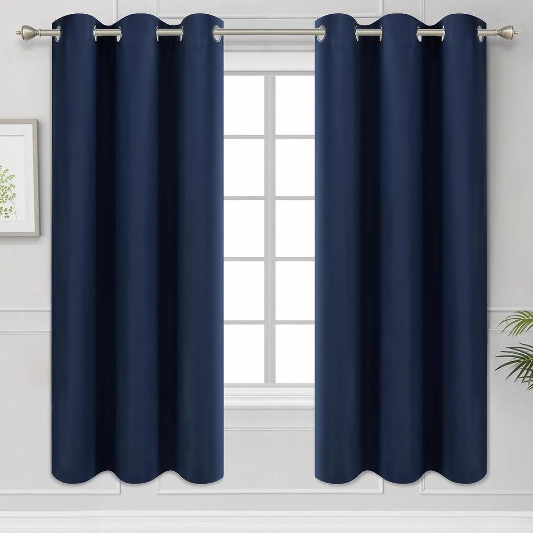 Diraysid Navy Blue Grommet Blackout Curtains for Bedroom Thermal Insulated Room Darkening Curtains Drapes, 42"x 63", 2 Panels