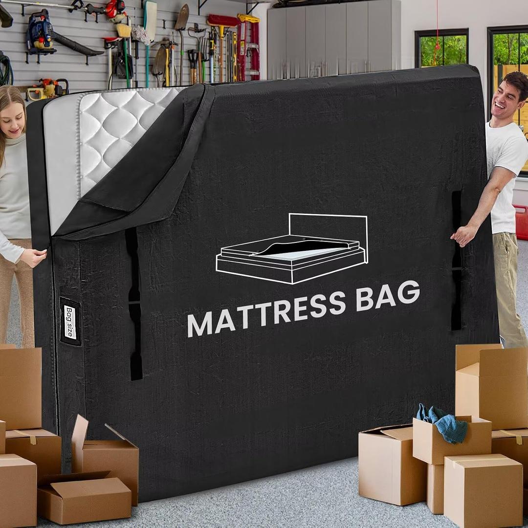 Mattress Bags for Moving and Storage, BETU Full Size Waterproof Mattress Protector Mattress Cover with 8 Heavy Duty Handles and Zipper Extra Thick Moving Supplies for Bed Reusable (77x57x13.5 Black)