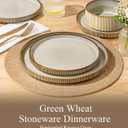 GBHOME 18-Piece Stoneware Dinnerware Set for 6 Ribbed Ceramic Plates and Bowls, Scratch-Resistant, Microwave & Dishwasher Safe, Reactive Glaze, Reactive Glaze Green Wheat