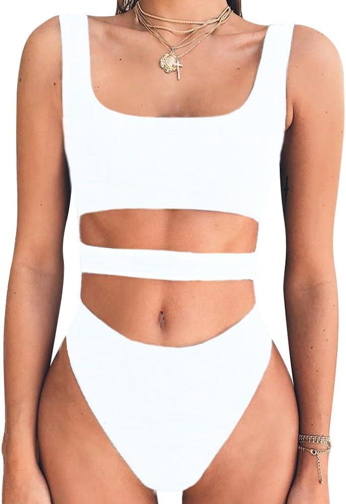BEAGIMEG Women's Tank Top Cut Out Sleeveless Bodice Bodysuit Party Clubwear White, S