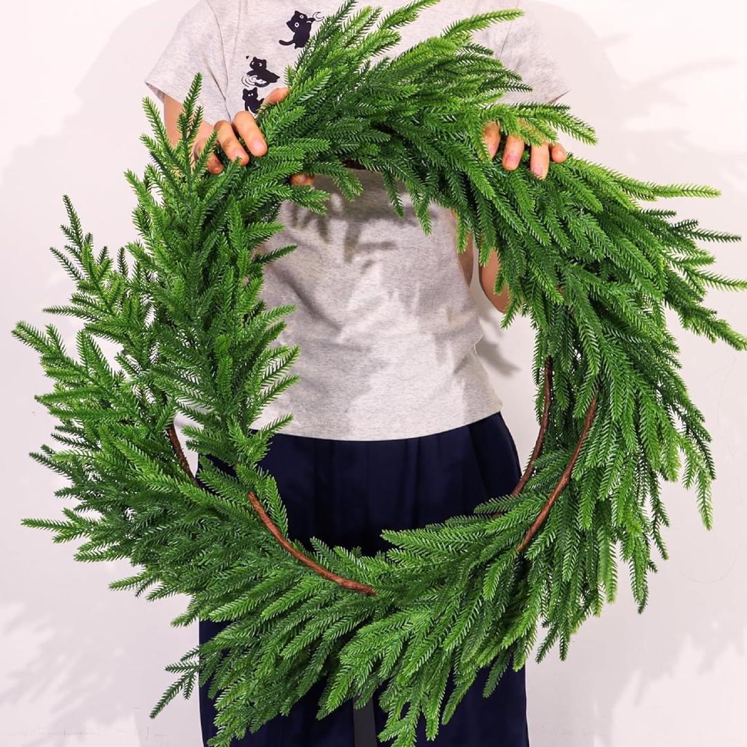 9 Ft Christmas Norfolk Pine Garland Real Touch Artificial Faux Greenery Christmas Garland Decorations for Home Fireplace Mantle Table Stairs Door Indoor Outdoor Holiday Decor