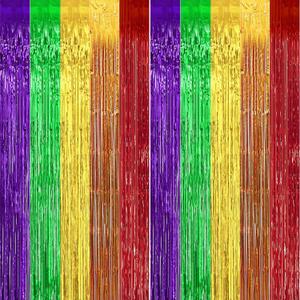 3 x 2 Pack 3.2ft x 9.8ft Rainbow Colored Pride Flag Metallic Foil Fringe Curtain, 6 Colors Multicolored Tinsel Curtains Streamers Party Photo Booth Props Backdrop for Gay Pride Month LGBTQ+ Decorations