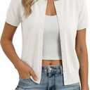 GRACE KARIN Women Short Sleeve Cardigan, 2026 Summer Knitted Sweater Tops, Basic Crew Neck Crop Outfits (White, M)