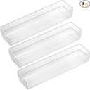 Pack of 8 LotFancy Clear Drawer Organizers, 12” x 3” x 2”, Set of 3, Drawer Organizer Trays for Desk, Plastic Storage Bins for Bathroom, Makeup, Utensils, Stackable