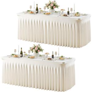 Besutolife Ivory Spandex Tablecloth for 6ft Rectangle Tables 2 Packs- Wrinkle-Resistant, Stretchable, Machine Washable - Perfect for Weddings Banquets Birthday Parties Events