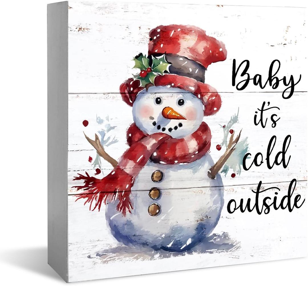 Wooden Box Signs: Baby It's Cold Outside, Snowman Decor, Christmas Signs 5x5 Inch