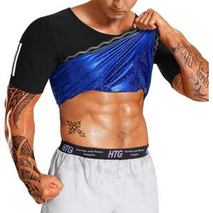 LMCOB Men's Sauna Workout Sweat Shirt - Weight Loss Compression Vest Gym Exercise Shirt (XX-Large, Blue Lining)