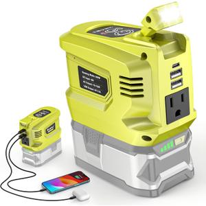 Portable Power Inverter Compatible with Ryobi, Ecarke Real 200W Outdoor Generato Battery Converter with 2 USB&LED&AC Powered Outlet, Convert DC 18V to AC 110V Portable Power Station(No Battery)