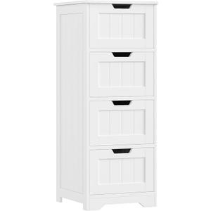 FOTOSOK Bathroom Storage Cabinet, Bathroom Cabinet with 4 Drawers, 11.8” x 11.8” x 32.5” Freestanding Entryway Cupboard Storage Organizer Unit Home Furniture Decor, White
