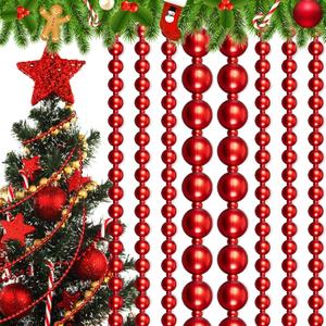 Huwena 4 Pcs 10 ft Christmas Bead Garland for Christmas Tree Decorations Acrylic Beaded Garland for Tree Fireplace DIY Ornament Holiday Party Indoor Wedding Decorations(Dark Red)