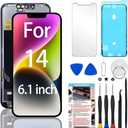 for iPhone 14 Screen Replacement 6.1 inch, 3D Touch LCD Display Digitizer Assembly with Repair Tools,Compatible with Model A2649, A2881, A2884, A2883, A2882