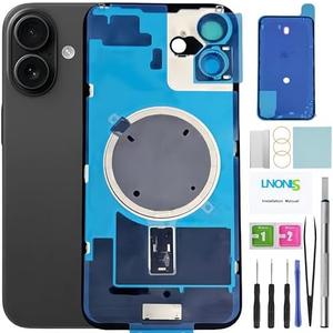 LNONLS 16 Plus Back Glass Replacement for iPhone 16 Plus Rear Back Cover Glass Waterproof and Camera Lens+Professional Repair Tool Kit (Black)