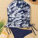 Womens Two-Piece Tankini Set Cow Skull with Leopard Print Sets Swimwear Tankini Top Sets Swimwear, C-White, Large