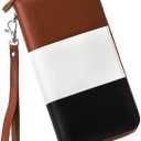 Moflycom Womens Wallet RFID Blocking Genuine Leather Multi Credit Card Large Capacity Zip Around Clutch Travel Purse Wristlet (Brown/White/Black)