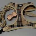 PUPTECK Soft Mesh Dog Harness and Leash Set Pet Puppy Cat Comfort Padded Vest No Pull Harnesses, Beige, S (S (NECK: 12", CHEST: 14"-18"))
