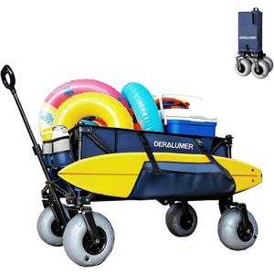 Beach Wagon with 94" Big Balloon Wheels for Sand, 41" Heavy Duty Folding Wagon with Side Bag, Collapsible Utility Cart for Beach, Camping, Garden & Outdoor (Navy Blue, X800 94" Balloon Wheels)
