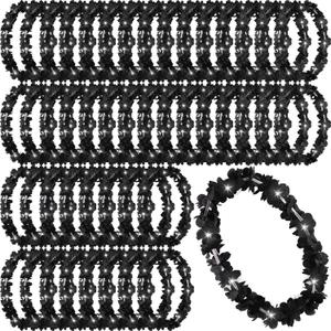 Sherr 48 Pcs LED Hawaiian Leis Light up Flower Leis Necklace with LED Lights Luau Flowers Necklaces for Masquerade Beach Wedding Tropical Themed Party Supplies(Black)