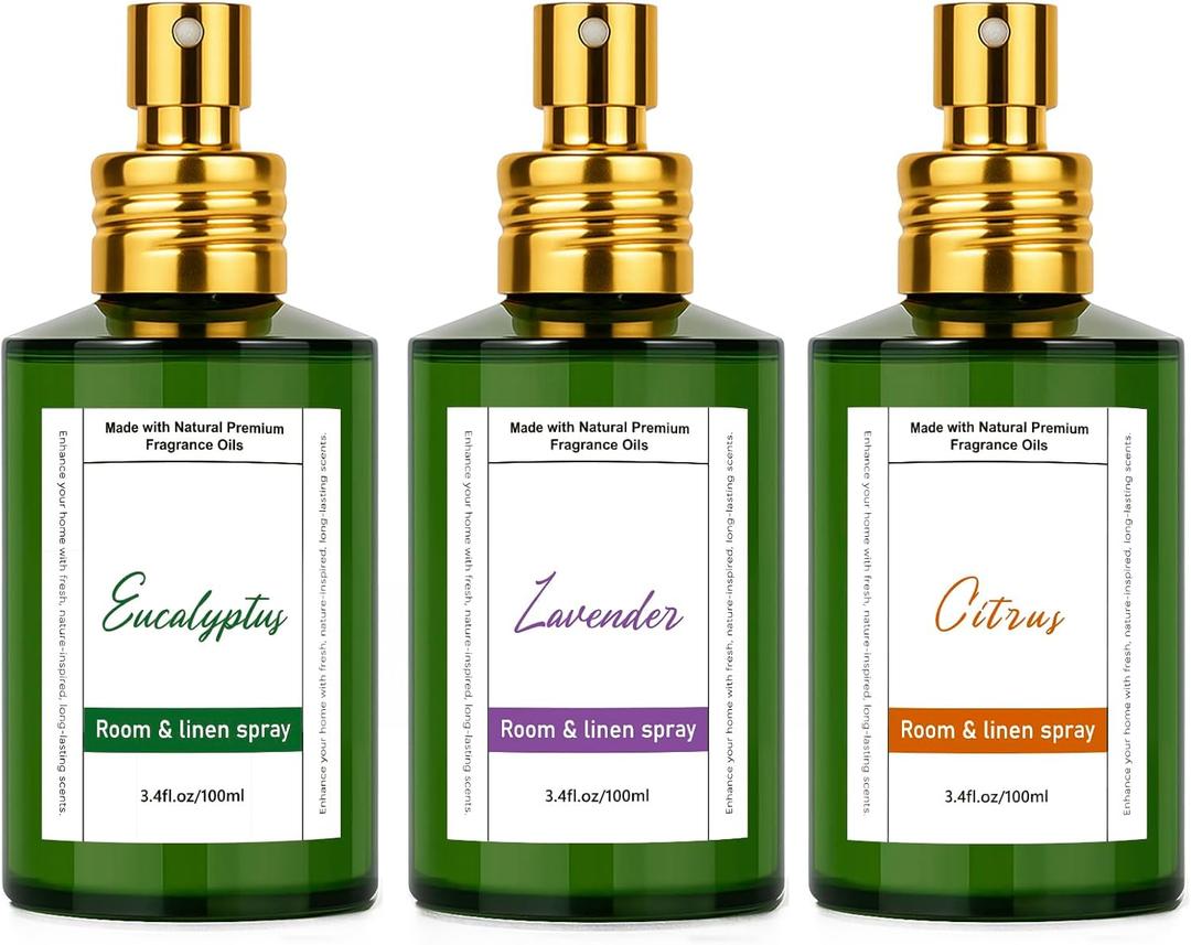 Room Spray Odor Eliminator 3 Pack, Natural Essential Oil Air Freshener Spray for Home Bathroom and Kitchen, Lavender, Citrus, Eucalyptus