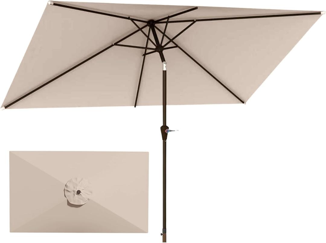 6.5'x10' Rectangular Patio Outdoor Umbrella,Large Coverage with Push-Button Tilt & UV Protection,Sturdy Ribs for Deck,Lawn,Pool,Backyard