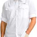 Men's Sun Protection Fishing Shirt with Zipper Pockets Long Sleeve UPF 50+ UV Cooling Shirts for Men Hiking Travel (White, XXXL)