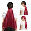 Wrap Cap Hair Net And Scarf, 2 In 1 Heatless Silk Press Wrap For Hair, Adjustable Silk Shower Cap For Sleeping, Hair Wraps Net For Women Black Hair Care, Wraps Cap Bonnet Attached,Durag, Red