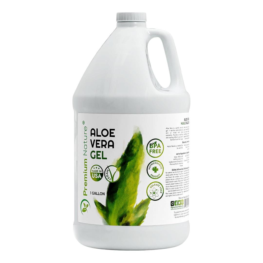 Premium Nature Pure Aloe Vera Gel For Face & Dry Skin, Sunburn Relief, Jelly for Skin Moisturizer from Aloe Vera Plant for Hair Aloe Gel 1 Gallon
