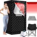 Portable Steam Sauna with 660nm Red Light Therapy Lamp, Full Size Infrared Saunas Tent with 3L Steamer, Personal Heat Box with Remote Control & Oversized Chair for Home/Gym/Garage (black)