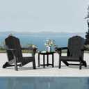 Folding Adirondack Chair, HDPE Adirondack Chair with 2 Cup Holders, Easy Assembly Outdoor Chairs for Patio, Garden, Poolside, Black