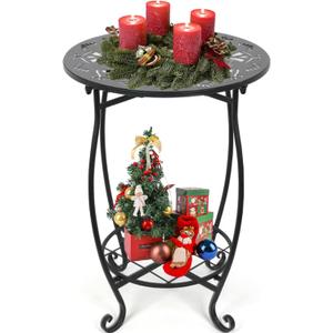 Metal Side table, 18inch Round Side End Table, Outdoor Side Table Patio Bistro Table, Weather Resistant Portable Outdoor and Indoor End Table Drink Table for Garden Balcony Yard, 25"Height