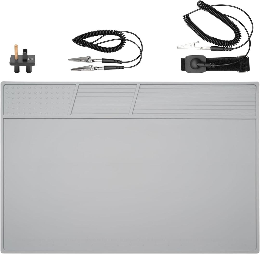 Anti Static Mat with ESD Wrist and Ground Wire,ESD Silicone Soldering Mat Heat Resistant 932 for Electronic Products, iPhone, iPad, iMac, Laptops, Computers, PC Buildings, 20 * 13.5 in