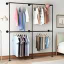 Industrial Pipe Clothing Rack Wall Mounted Garment Rack,Black Clothes Rack Retail Display Hanging Rod for Closet Storage,Laundry Room (71Inch)