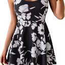 B2prity One Piece Swimdress Swimsuits for Women Tummy Control Swim Dress Cute Modest Skirt Bathing Suit (L, Black White Floral)