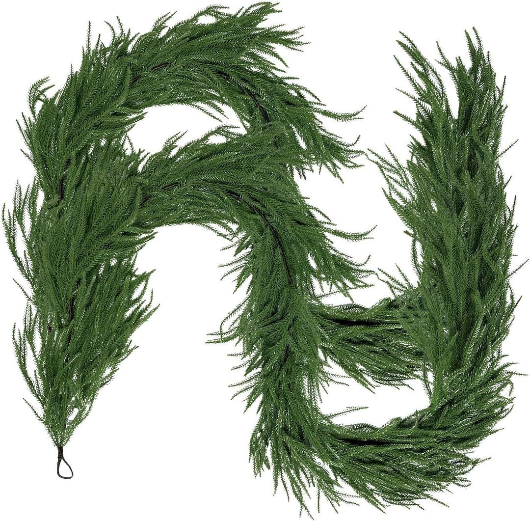 6FT Artificial Norfolk Pine Garlands for Christmas Decorations,Real Touch 2 PCS Winter Faux Greenery Garlands for Mantel Table Stair Fireplace Wall Holiday Indoor Outdoor Decor