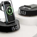 Alarm Clock with Wireless Charging Station, Clock for Bedroom with Dimmable Night Light Bluetooth Speaker, Wireless Charger Dock Station for iPhone 16 15 14 13 12 11 Pro Max, Apple Watch, AirPods 3 (Black)