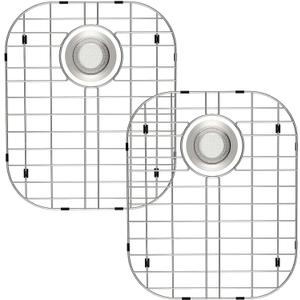 Slideep Sink Protectors for Kitchen with Sink Strainer, Sink Grate for Bottom 16''x13'', Stainless Steel Sink Bottom Grid Rear Drain Hole, 2 pack