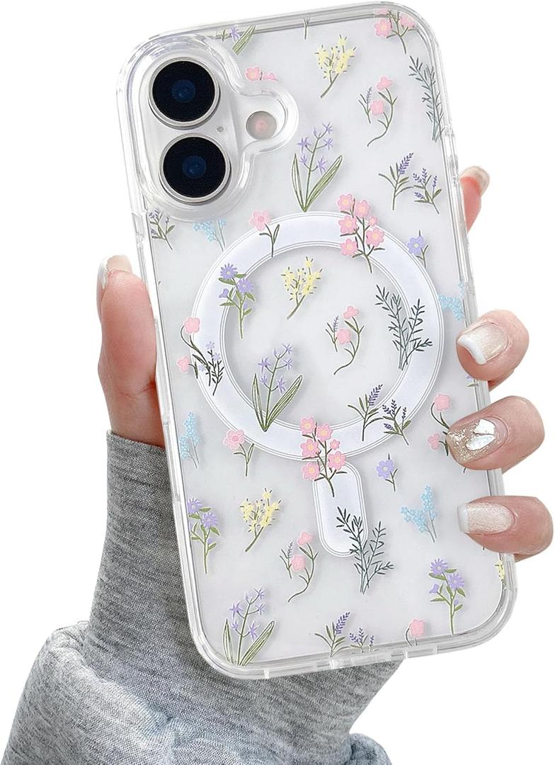QLTYPRI Magnetic for iPhone 17 Case Compatible with Magsafe, Cute Floral Flower Aesthetic Phone Case Slim Clear Anti-Yellowing Shockproof Phone Cover for Girls Women - Colorful
