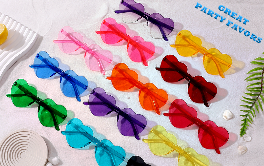 YWL 100 Pairs Heart Shaped Sunglasses for Women, Colorful Rimless Fun Heart Sunglasses Bulk Party Favors