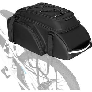Smasrob Bicycle Bags for Bikes Rear Rack, Convetible Bike Trunk Bag, Black | Double Shoulder Straps and Night Reflective Strips, for Cycling, Commuting, Travel and More