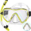 Snorkeling Gear for Adults, Dry Snorkel Set 180 Panoramic Wide View Anti-Fog Scuba Diving Mask, Professional Snorkel Gear for Free Breathing, Swimming, Diving