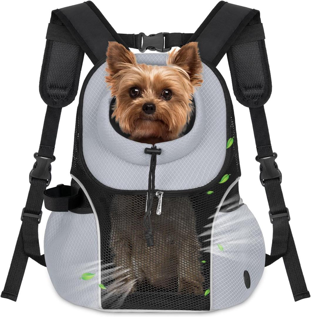 WOYYHO Pet Dog Carrier Backpack Small Dog Front Backpack Ventilated Dog Carrier Back Pack with Storage Pockets, Adjustable Straps & Safety Belt for Travel Hiking Outdoor(Size L: 10-14 lbs, Grey)